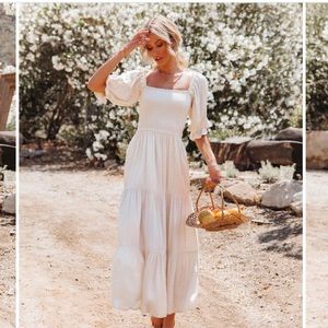 VICI- VINYASA SMOCKED SWISS DOT MAXI DRESS